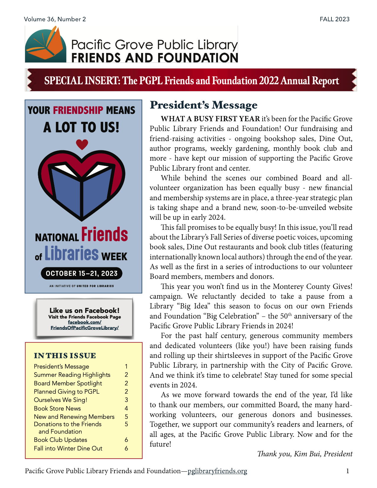 Fall Newsletter first page